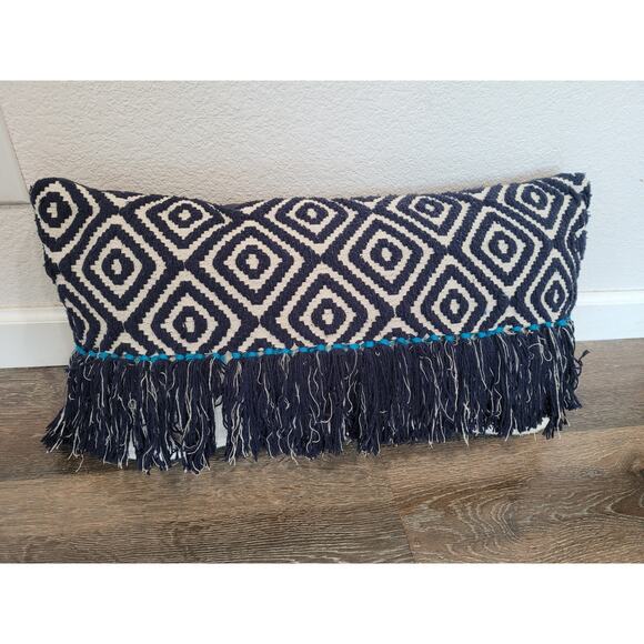 425 South Los Angeles Decorative Fringe Pillow Navy Blue Large Size Pillow - Picture 1 of 4